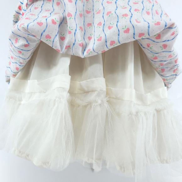 Vintage 4T Handmade Cottage Core Pinafore Dress Pockets Lace Rosette Petticoat - Picture 14 of 16